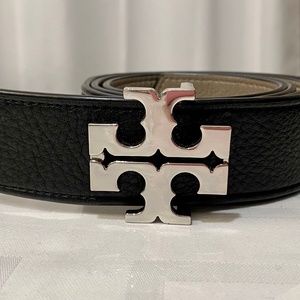 Tory Burch Reversible Black and taupe leather belt Medium fit to 36 -37 inches